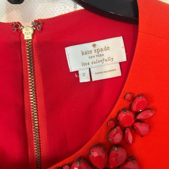 Kate Spade Vibrant Red Blouse with Floral Embellishment - Picture 3 of 4